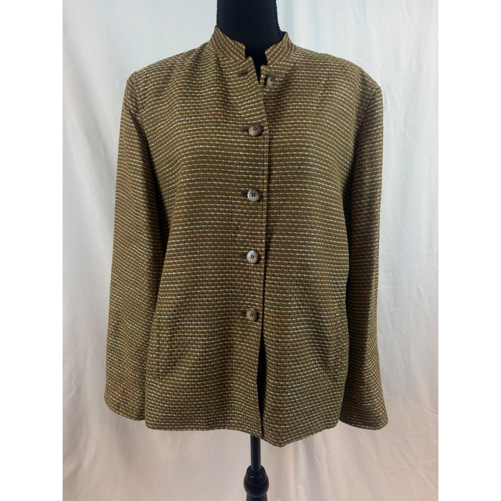 Jones New York Blazer Jacket Brown Multi Textured Mandarin Collar‎ Size 16